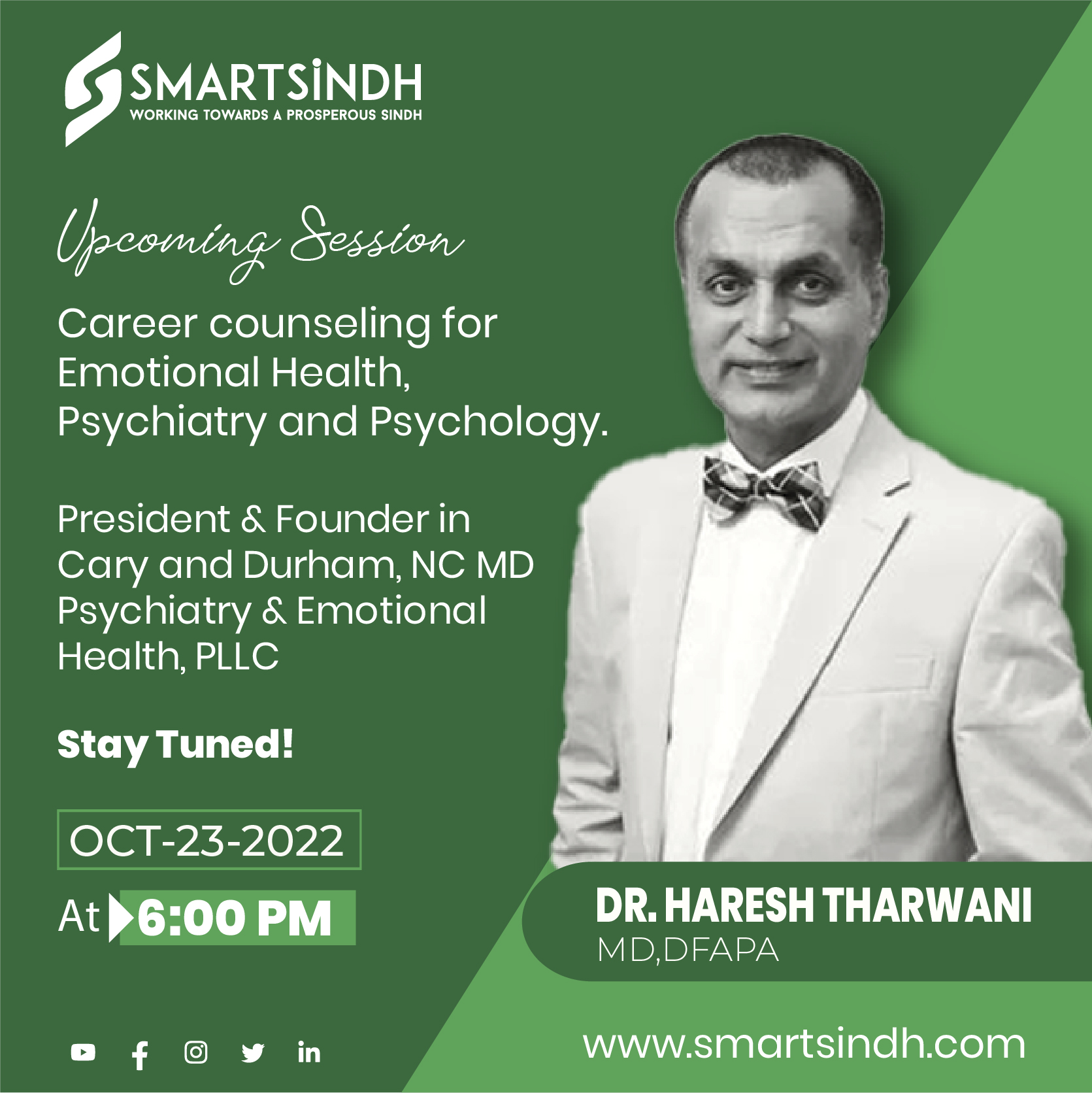 Dr Haresh Tharwani, Career Counselling on Psychology and Psychiatry